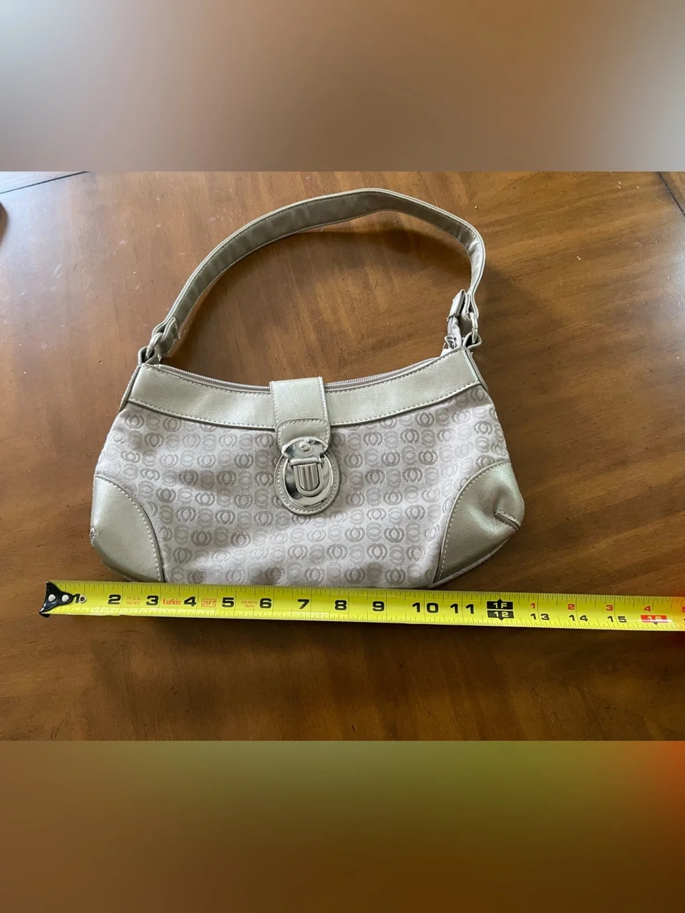 Etienne Aigner Beige Logo-Print Shoulder Bag with Buckle